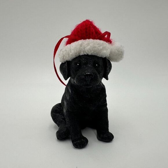 3" Black Lab with Santa Hat Puppy Dog Christmas Ornament / Labrador Retriever - Picture 1 of 10